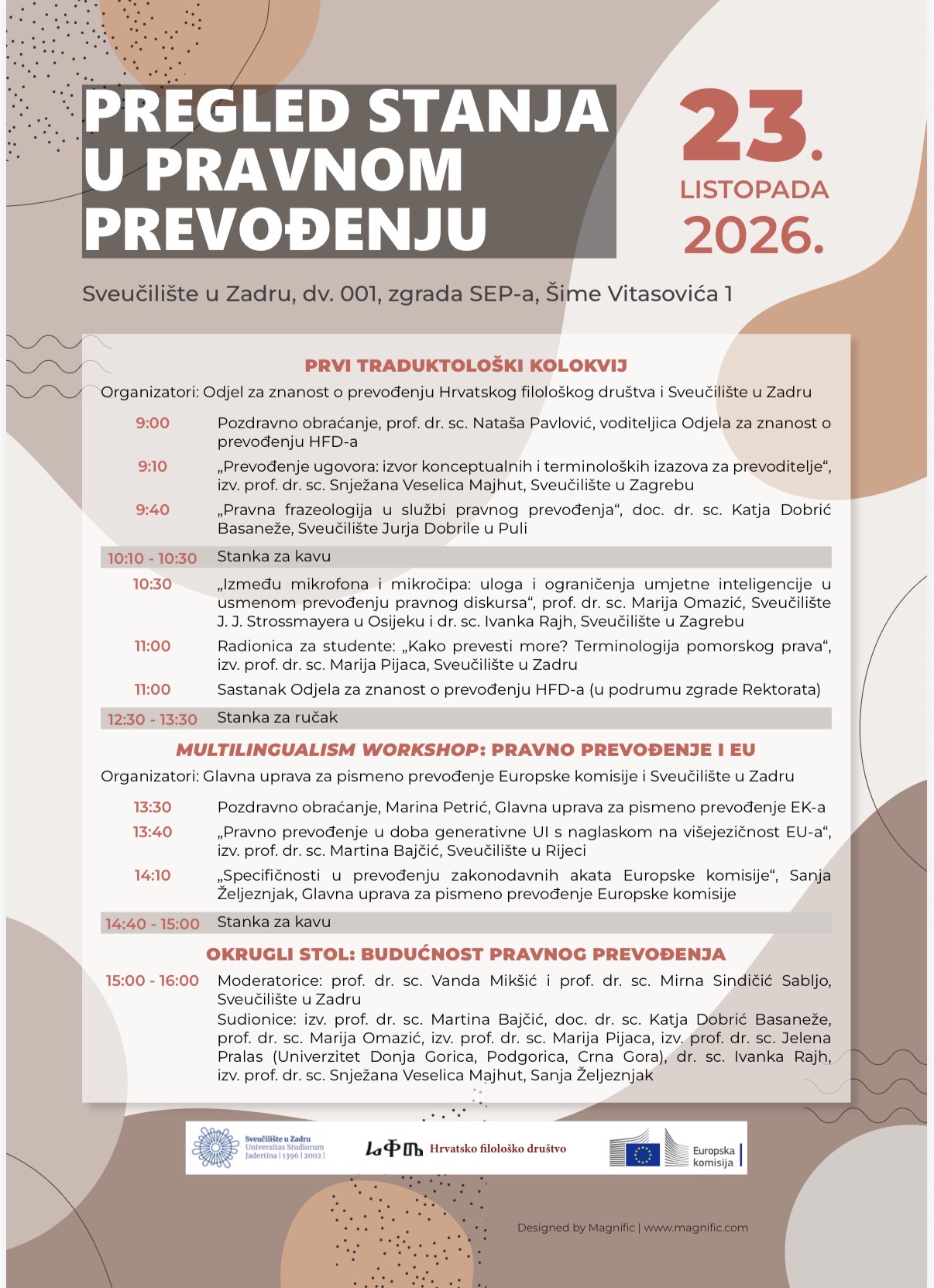 Program skupa Pregled stanja u pravnom prevođenju održanog 23. listopada 2026. u Zadru